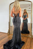 Load image into Gallery viewer, Sparkly Black Mermaid Beaded Long Corset Prom Dress With Slit