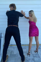 Load image into Gallery viewer, Sparkly Fuchsia Sweetheart Bodycon Homecoming Dress with Slit