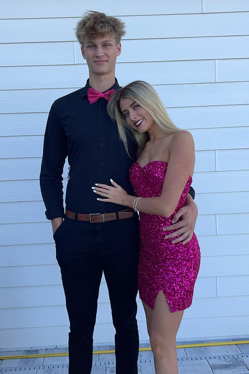 Load image into Gallery viewer, Sparkly Fuchsia Sweetheart Bodycon Homecoming Dress with Slit