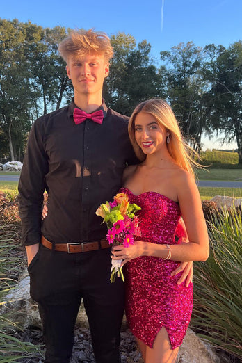 Sparkly Fuchsia Sweetheart Bodycon Homecoming Dress with Slit