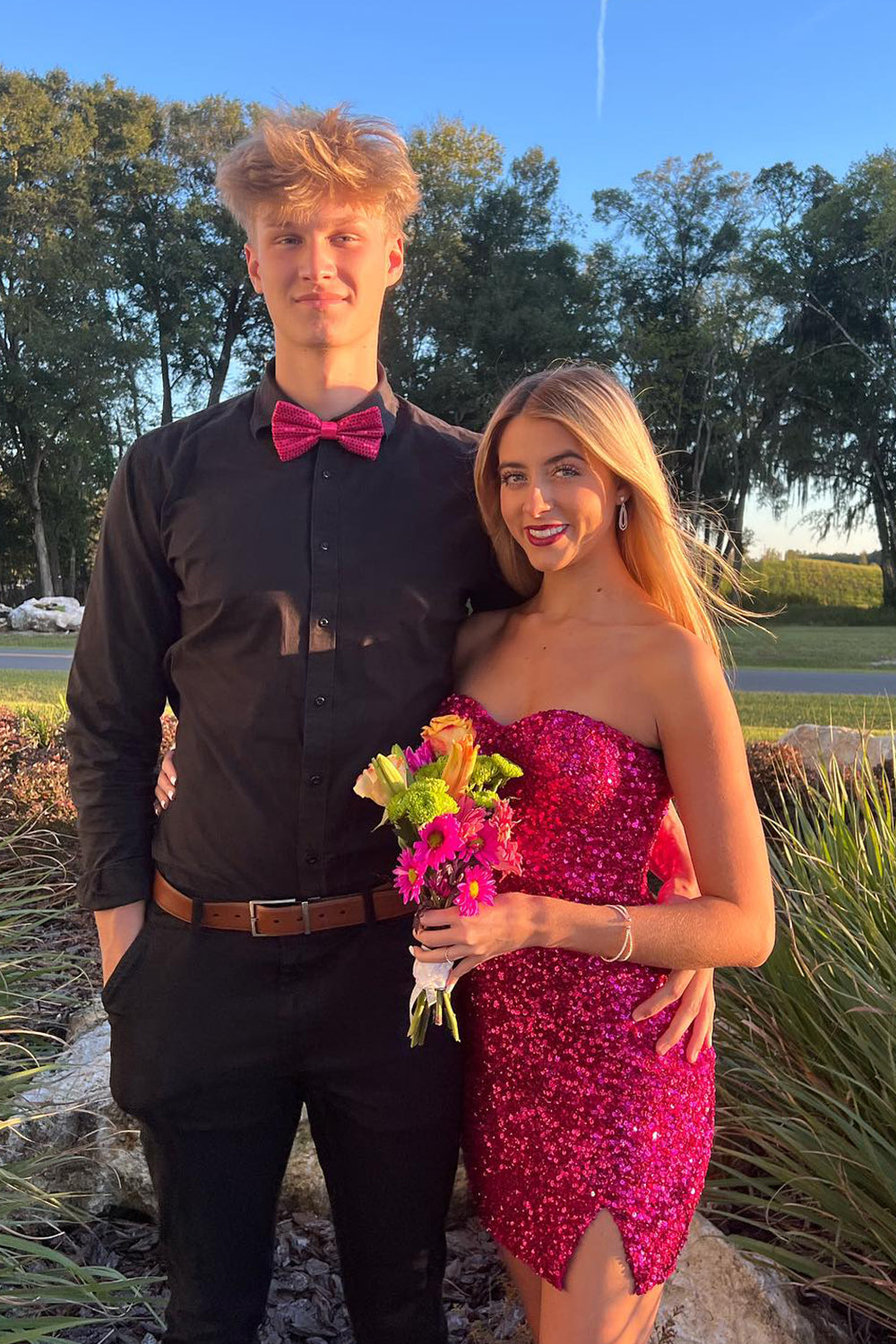 Sparkly Fuchsia Sweetheart Bodycon Homecoming Dress with Slit