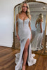 Load image into Gallery viewer, Sparkly Grey Mermaid Beaded Long Corset Prom Dress With Slit