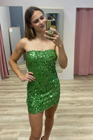 Load image into Gallery viewer, Sparkly Green Strapless Bodycon Homecoming Dress with Sequins