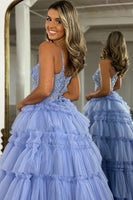 Load image into Gallery viewer, Sparkly Lilac A Line Beaded Long Tiered Corset Prom Dress With Slit