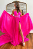 Load image into Gallery viewer, Sparkly Fuchsia A Line Pleated Long Prom Dress With Slit