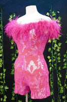 Load image into Gallery viewer, Sparkly Fuchsia Off The Shoulder Sequined Homecoming Dress with Feathers