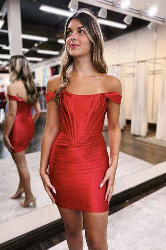Bodycon Red Off The Shoulder Corset Homecoming Dress