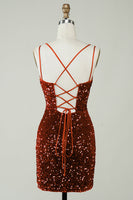 Load image into Gallery viewer, Royal Blue V-Neck Sequined Homecoming Dress with Criss Cross Back