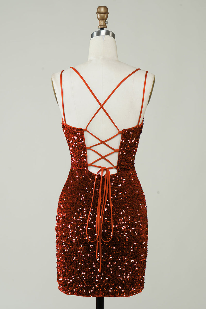 Load image into Gallery viewer, Royal Blue V-Neck Sequined Homecoming Dress with Criss Cross Back
