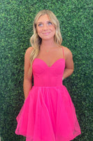 Load image into Gallery viewer, Fuchsia A-Line Spaghetti Straps Corset Tulle Homecoming Dress
