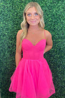 Load image into Gallery viewer, Fuchsia A-Line Spaghetti Straps Corset Tulle Homecoming Dress