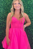 Load image into Gallery viewer, Fuchsia A-Line Spaghetti Straps Corset Tulle Homecoming Dress