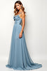 Load image into Gallery viewer, A Line Dusty Blue Spaghetti Straps Chiffon Wedding Guest Dress