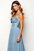 Load image into Gallery viewer, A Line Dusty Blue Spaghetti Straps Chiffon Wedding Guest Dress