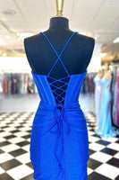 Load image into Gallery viewer, Sparkly Royal Blue Spaghetti Straps Corset Homecoming Dress with Beading