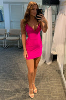 Load image into Gallery viewer, V-neck Sexy Halter Fuchsia Homecoming Dress