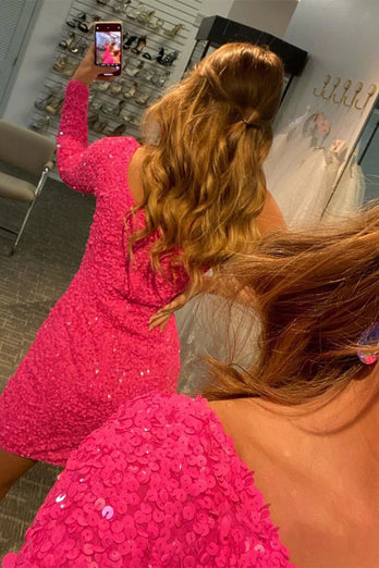 Sexy Glitter One-Shoulder Sequins Homecoming Dress Party Dress