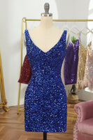 Load image into Gallery viewer, Glitter Blue Sequins Short Prom Dress Homecoming Party Dress