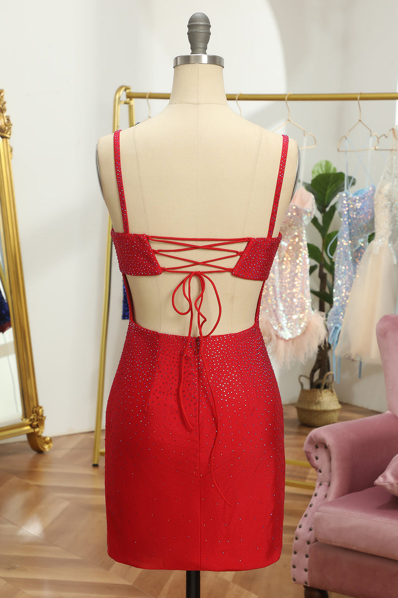 Load image into Gallery viewer, Fuchsia Sequins Lace-Up Tight Short Homecoming Dress