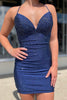 Load image into Gallery viewer, Sheath Spaghetti Straps Blue Short Homecoming Dress with Beading