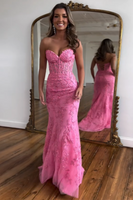 Load image into Gallery viewer, Light Blue Mermaid Sweetheart Appliqued Long Prom Dress with Slit