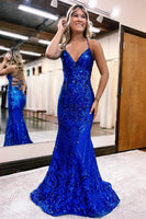 Load image into Gallery viewer, V Neck Pink Glitter Backless Mermaid Bodycon Long Prom Dress