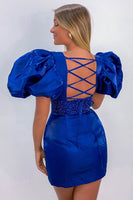 Load image into Gallery viewer, Sparkly Red Bodycon Beaded Homecoming Dress with Puff Sleeves