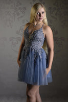 Load image into Gallery viewer, Blush A Line Spaghetti Straps Short Homecoming Dress with Criss Cross Back