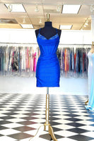 Load image into Gallery viewer, Sparkly Royal Blue Spaghetti Straps Corset Homecoming Dress with Beading