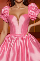 Load image into Gallery viewer, Pink Corset A Line Satin Short Homecoming Dress