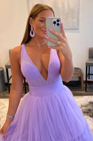 Load image into Gallery viewer, Orange Deep V-Neck Tiered Prom Dress