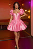 Load image into Gallery viewer, Pink Corset A Line Satin Short Homecoming Dress
