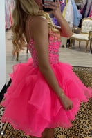 Load image into Gallery viewer, Sparkly Hot Pink Beaded A Line Short Homecoming Dress