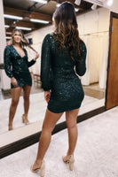 Load image into Gallery viewer, Sparkly Green V-Neck Bodycon Homecoming Dress with Long Sleeves