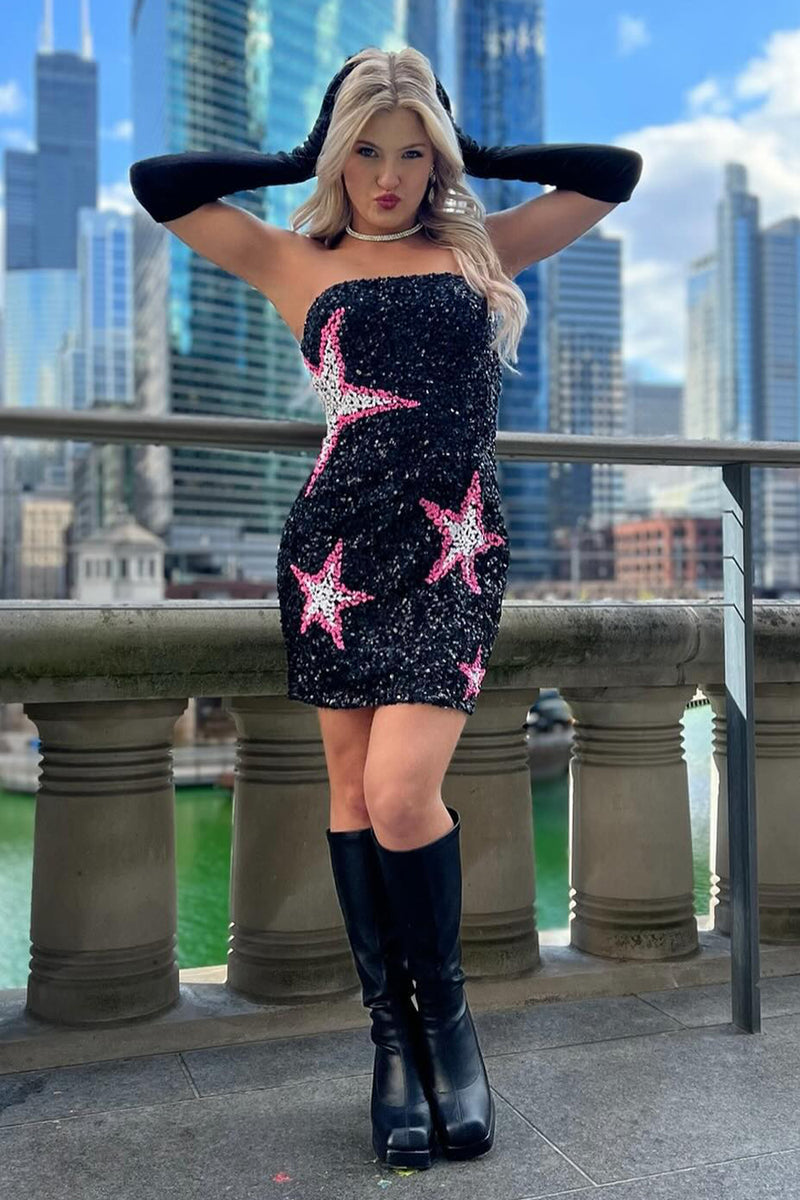 Load image into Gallery viewer, Pink Bodycon Sequined Homecoming Dress with Stars