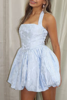 Load image into Gallery viewer, Floral Blue Halter A Line Short Homecoming Dress