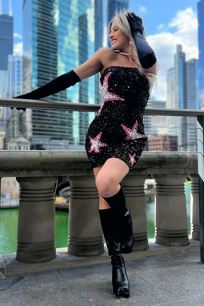 Load image into Gallery viewer, Pink Bodycon Sequined Homecoming Dress with Stars