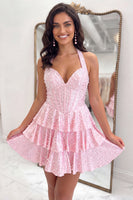 Load image into Gallery viewer, Sparkly Yellow Tiered Short Corset Homecoming Dress with Ruffles