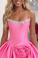 Load image into Gallery viewer, Sparkly Pink Beaded Short Corset Homecoming Dress with Flower