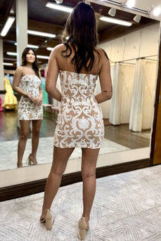 Champagne Spagehetti Straps Bodycon Homecoming Dress with Appliques