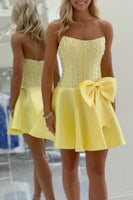 Load image into Gallery viewer, Sparkly Yellow Corset Short Homecoming Dress with Bow