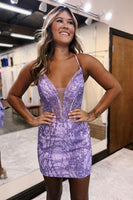 Load image into Gallery viewer, Sparkly Spagehetti Straps Navy Bodycon Homecoming Dress with Sequins