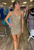 Load image into Gallery viewer, Sparkly Golden Spaghetti Straps Sequined Homecoming Dress