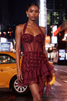 Load image into Gallery viewer, Floral Hot Pink Ruffled Tight Short Corset Homecoming Dress