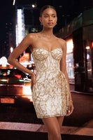 Load image into Gallery viewer, Silver Sparkly Sequin Ruched Tight Short Corset Homecoming Dress