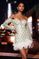 Load image into Gallery viewer, Sparkly Green Ruffled  Long Sleeves Tight Sequin Short Homecoming Dress