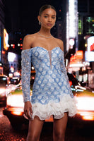 Load image into Gallery viewer, Sparkly Green Ruffled  Long Sleeves Tight Sequin Short Homecoming Dress