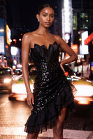 Load image into Gallery viewer, Sparkly Champagne Sequin Ruffled Ruched Tight Short Homecoming Dress
