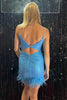 Load image into Gallery viewer, Blue Spaghetti Straps Bodycon Homecoming Dress with Feathers
