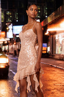 Load image into Gallery viewer, Sparkly Sequin Black Tight Corset Short Homecoming Dress with Ruffles